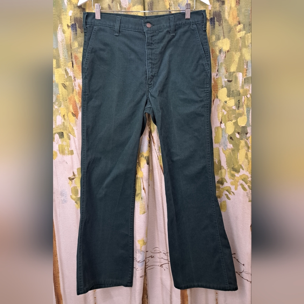 Vintage Levi's 1970's Mens Jeans Forest Green Flare 34x32 Pocket Details